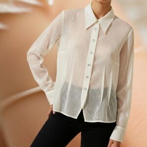 Flattering Fitted Sheer Gossamer Button Up Blouse by Separate Elements